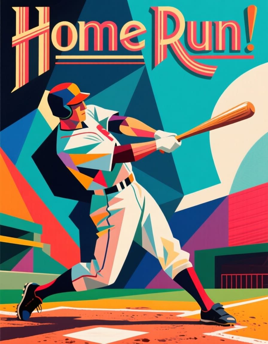 Cubist Baseball Player in Art Deco Style