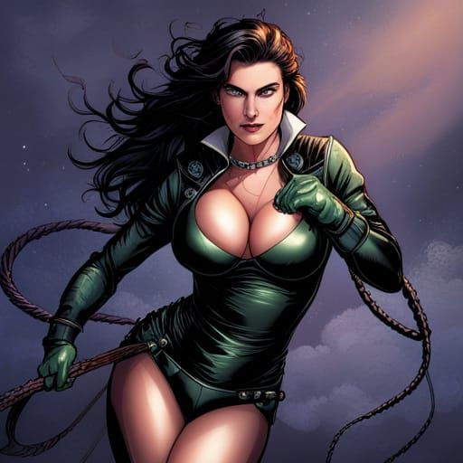 Dominant Woman in Leather Bodysuit, Comic Book Art