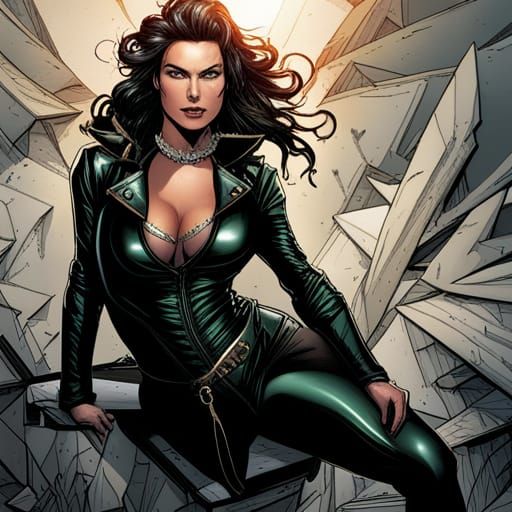Dominant Woman in Leather Bodysuit, Comic Book Art