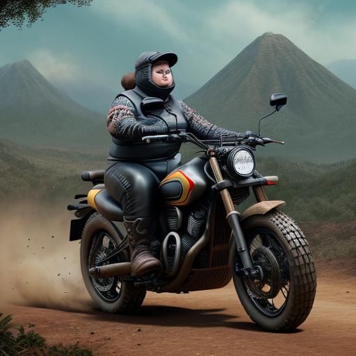 SSBBW Granny Motorcycle Stunts: Detailed Matte Painting