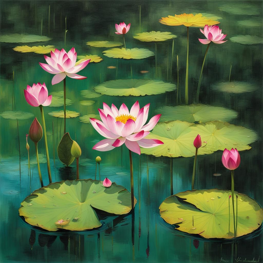Luminous Lotuses Bloom in Spring: Fantasy Concept Art