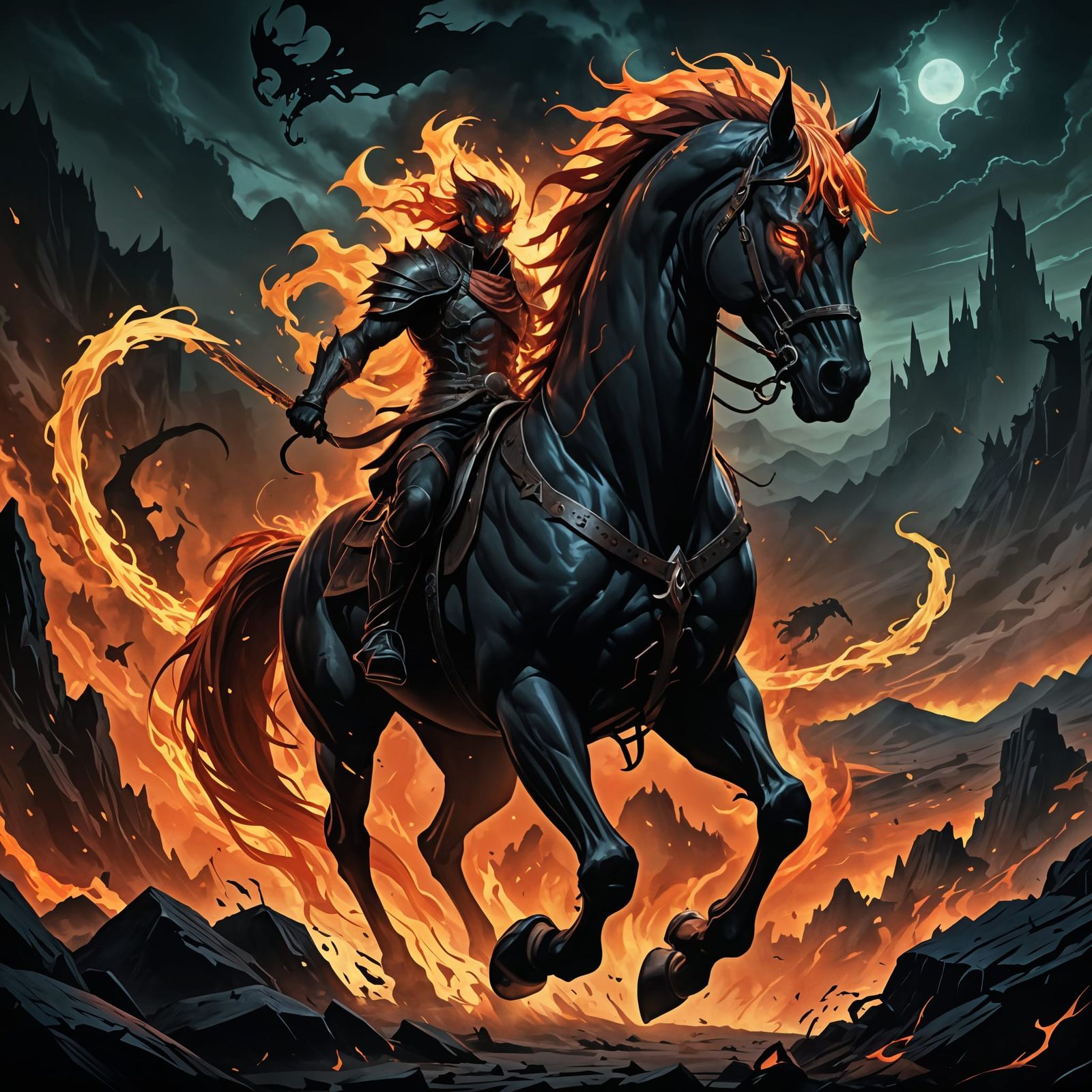 Cyberpunk Demon Rider on a Nightmarish Steed