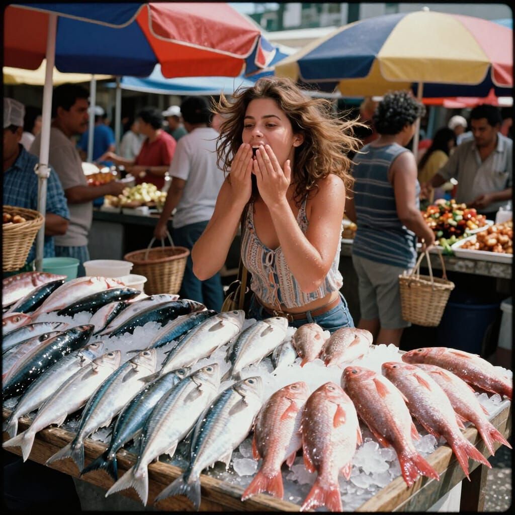 Fish Vendor Shouting Prices in Bustling Market
