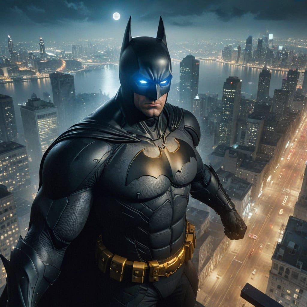 Gotham City Batman Silhouetted Against City Skyline