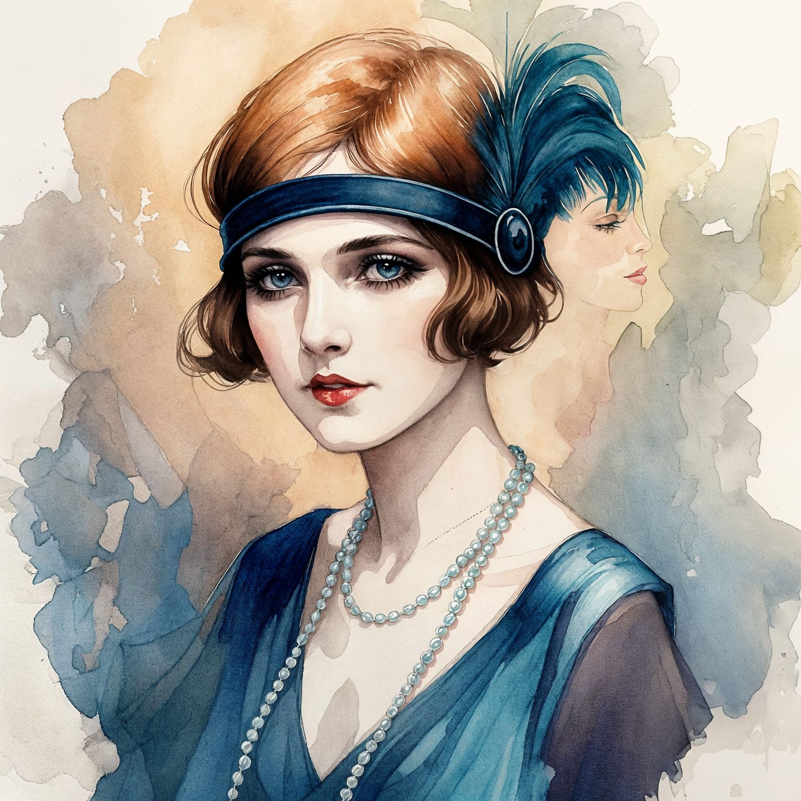 1920s Flapper Girl in Watercolor with Wistful Mood
