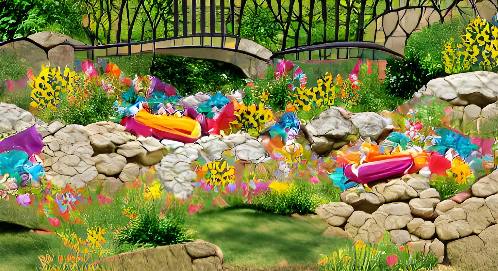 Colorful Flowerbed Under Bright Sunny Skies