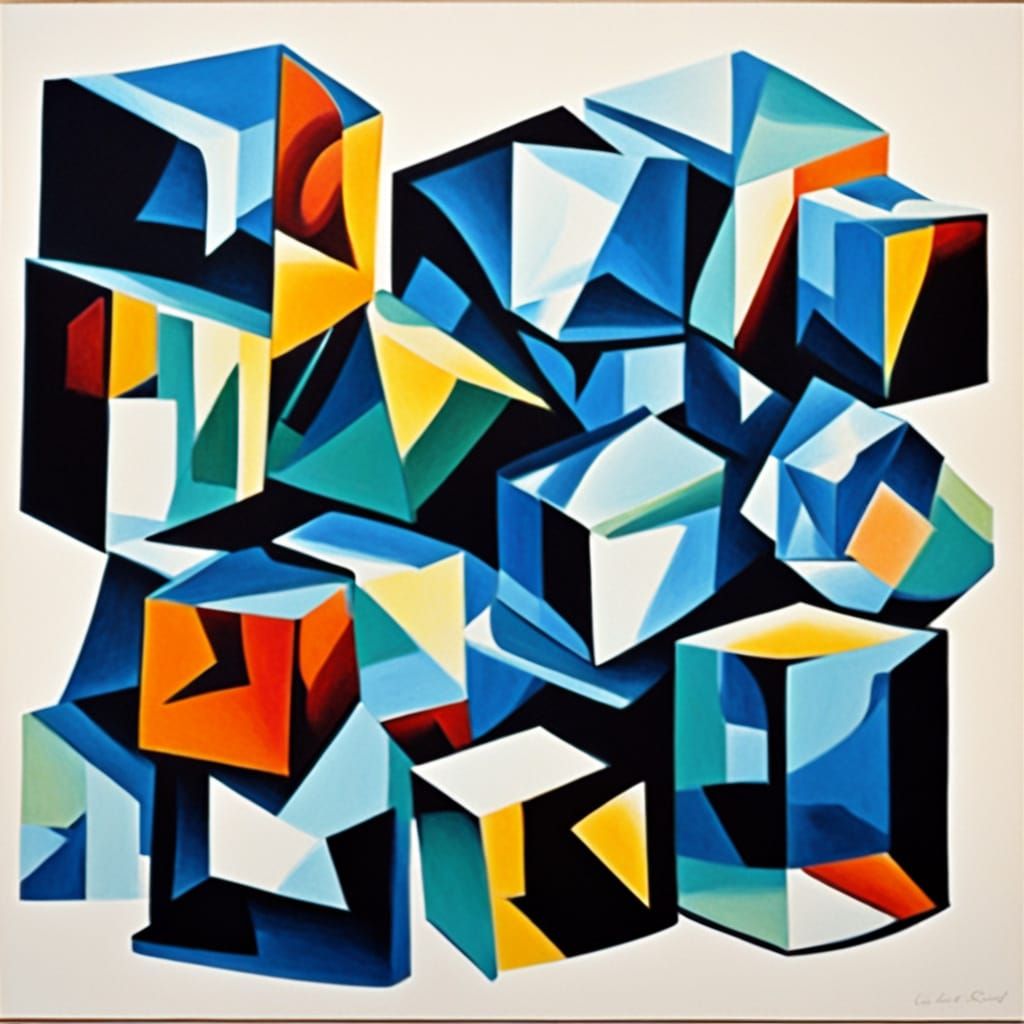 Surreal Cubist Still Life with Ice Cubes