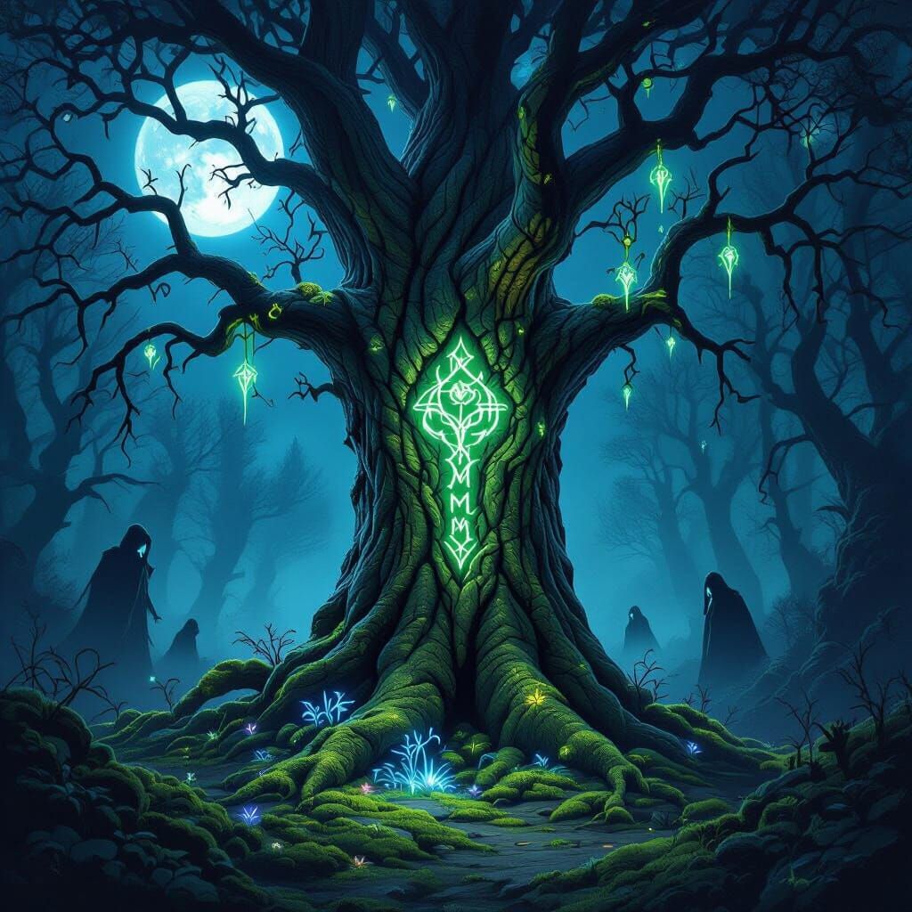 Mystical Tree Spirit in Enchanted Gothic Forest