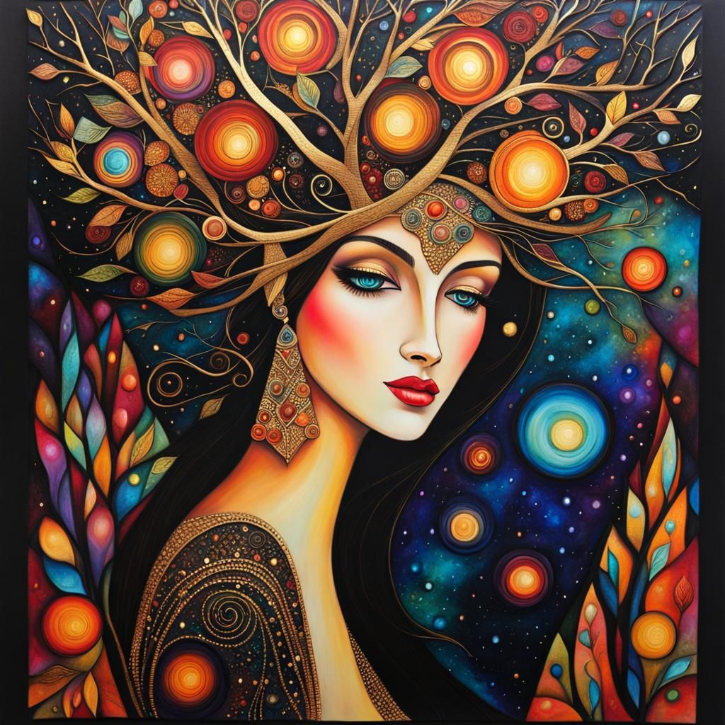 Mystical Universe Blooms in Cubist Style