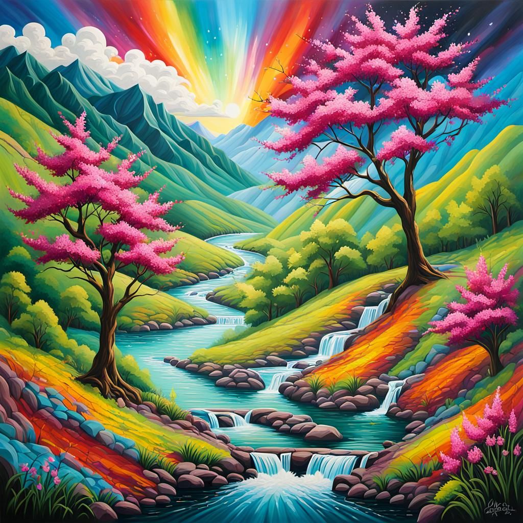 Redbud Valley Mural in Polychromatic Street Art Style