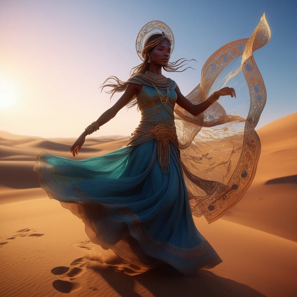 Ethereal Desert Dancers in Vibrant, Triadic Colors