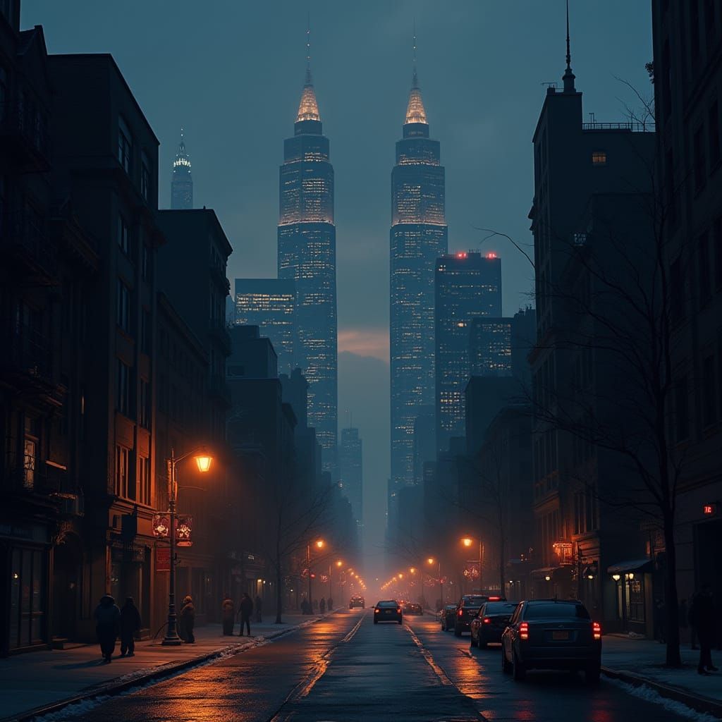 City at Dusk in a Futuristic Style