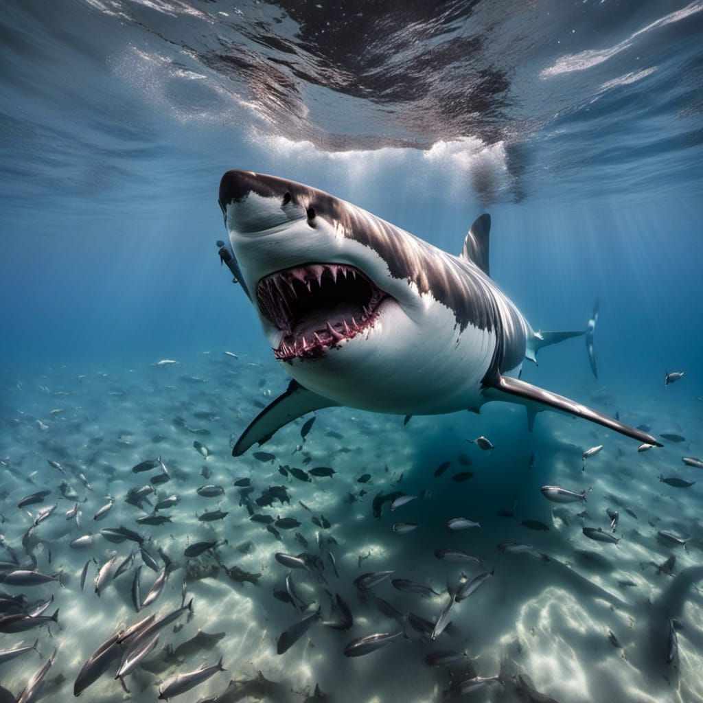 Great White Shark in Underwater Scene