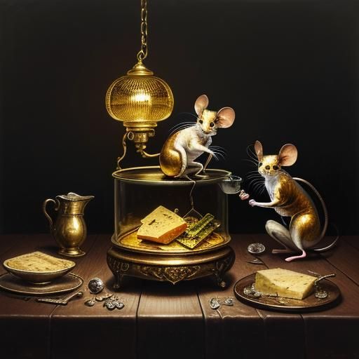 Glass Mouse Steals Cheese: Baroque Still Life