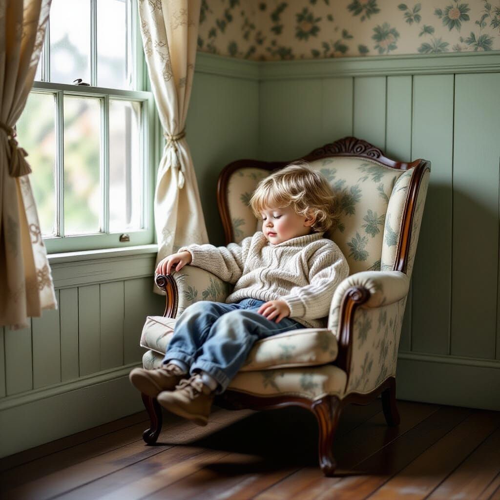 Child in Armchair with Vintage Atmosphere