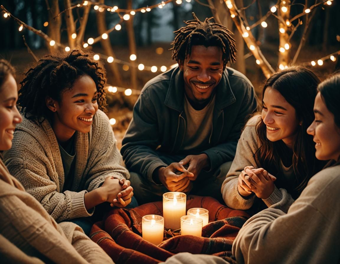 Cozy Friends Sharing Smiles: Warm Film Still