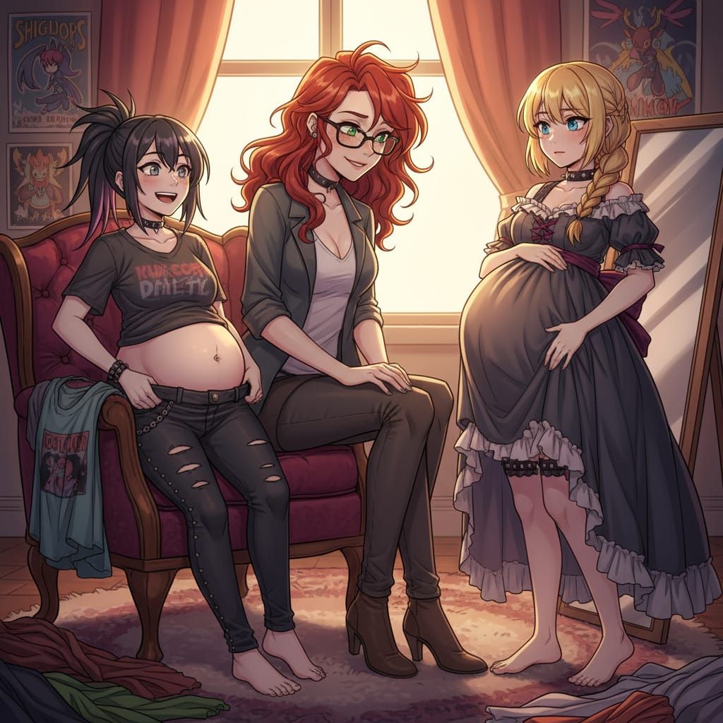 Digimon Anime Style Scene: Woman Watches Pregnant Wives Try ...