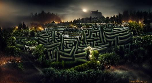 Ominous Night: Gargantuan Hedge Maze Concept Art