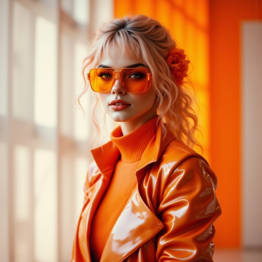 Futuristic Orange Jumpsuit Fashion Model
