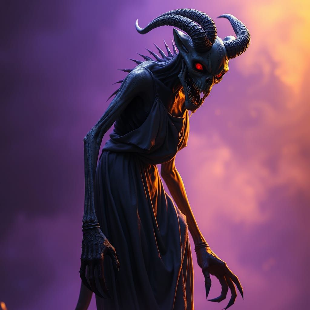 Realistic Demon Creature in Dark Fantasy Scene
