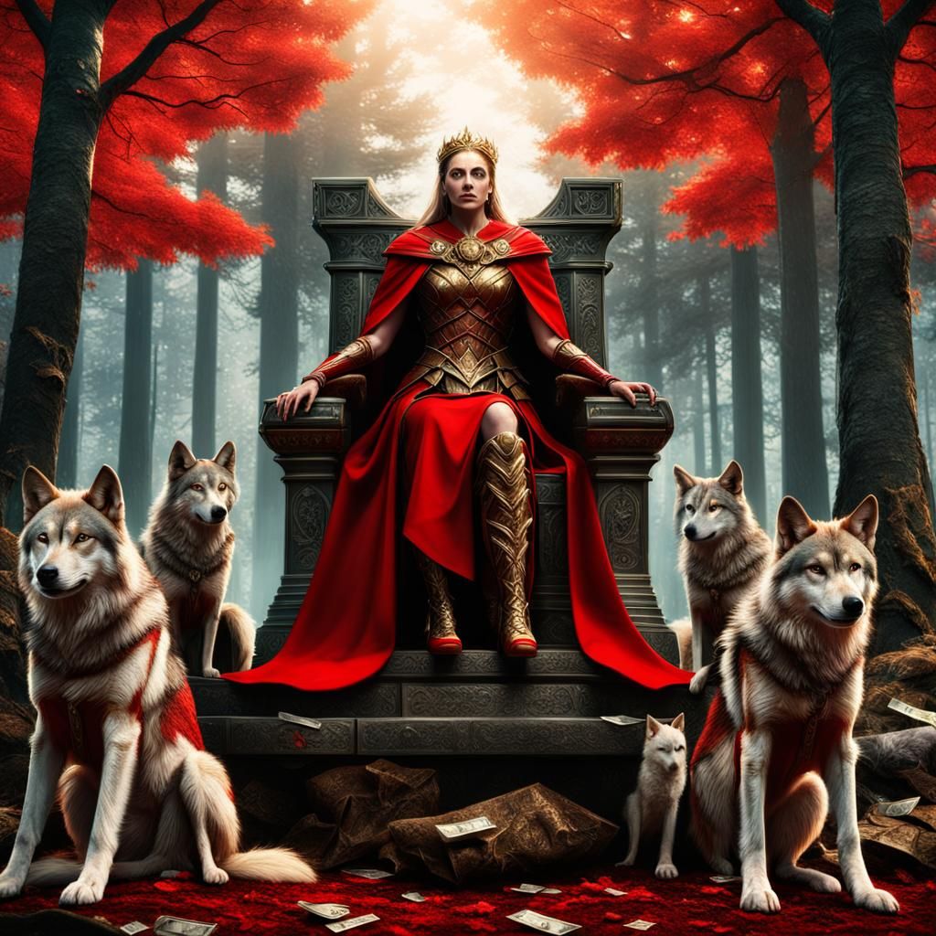 Artemis on Forest Throne with Wolves: Digital Matte Painting