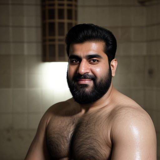 Shirtless Pakistani Man in Moroccan Bathhouse