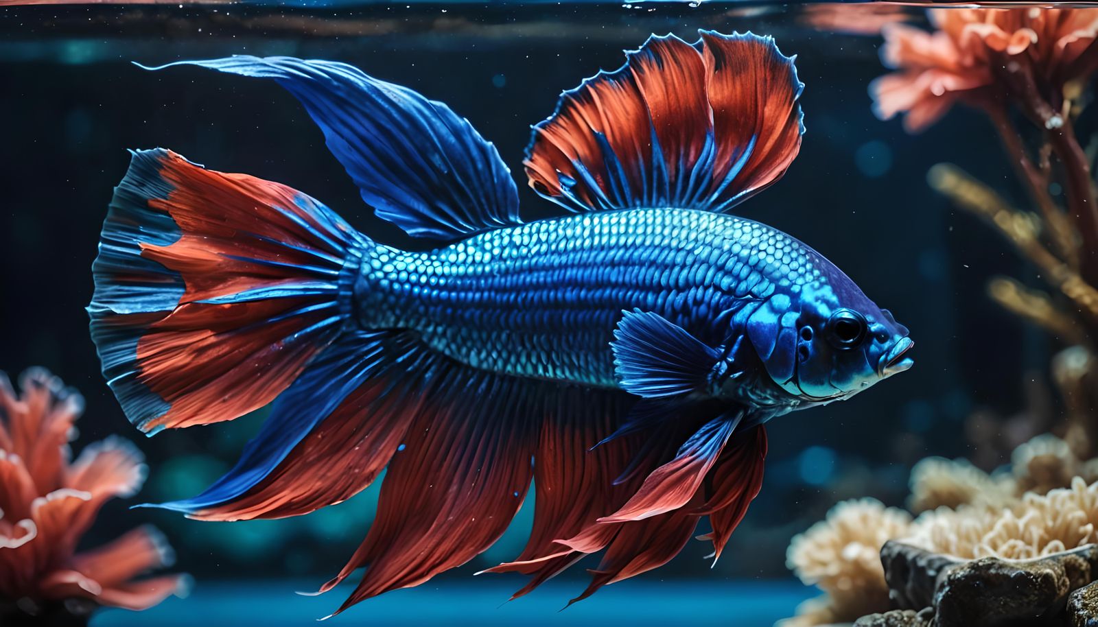 Electric Blue Siamese Fighting Fish in Coral Waters