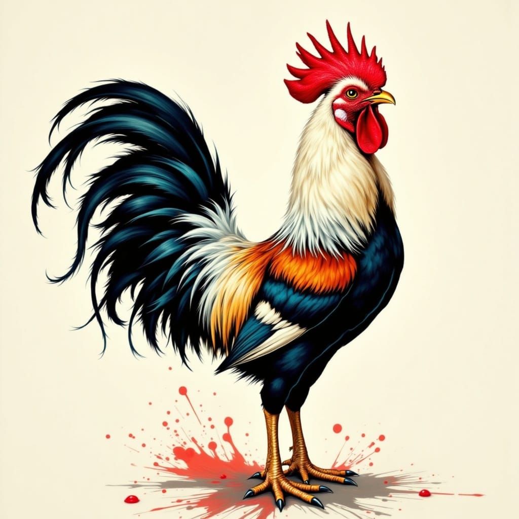 Majestic Rooster in Vibrant Splatter Art