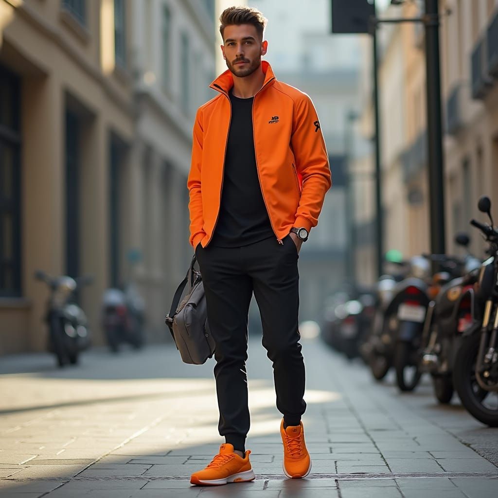 Athletic Young Man in Orange Sneakers, Urban Style