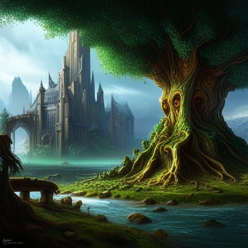 Detailed Matte Painting of a Tree of Life