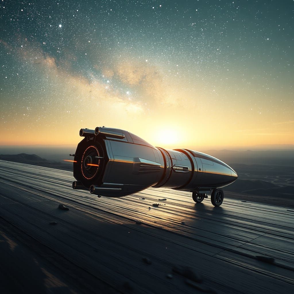 Futuristic Machine Runs on Galaxy Horizon in 8K