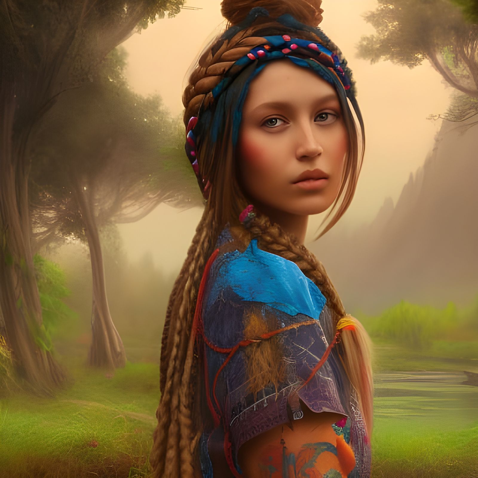 Hippie Girl in Detailed Fantasy Concept Art