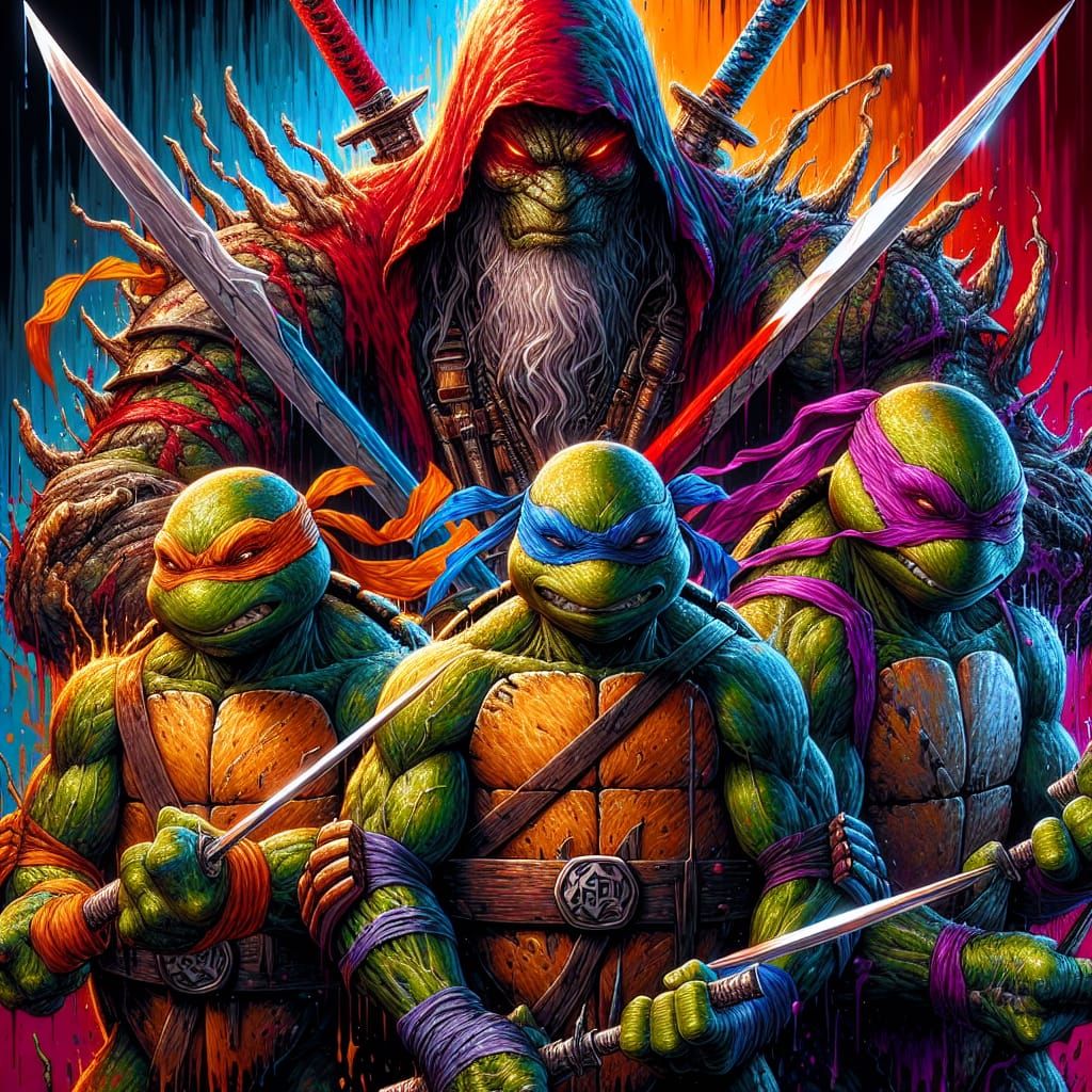 Hyperrealistic Ninja Turtles Battle Concept Art