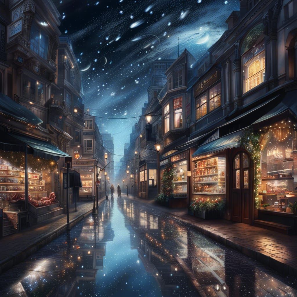 Hyperrealistic Sparkling Cityscape at Night