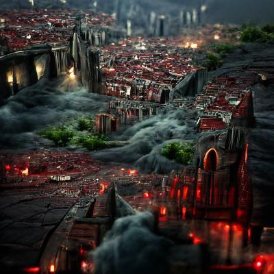 Dark Night: Destroyed City in Detailed Matte Painting