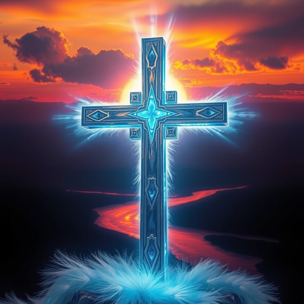 Radiant Blue Cross Illuminated by Sunset