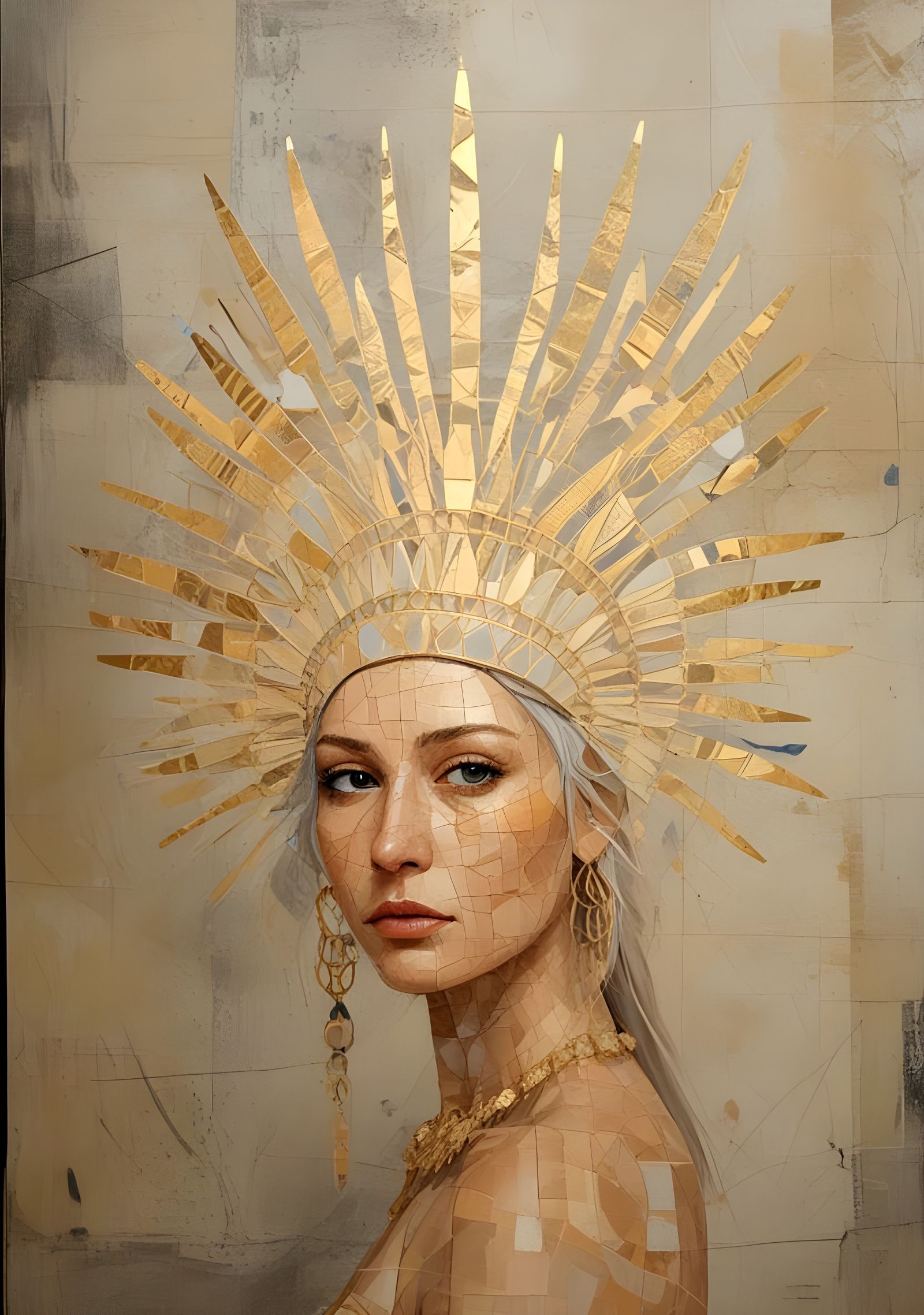 Mosaic Portrait in Vibrant Gold