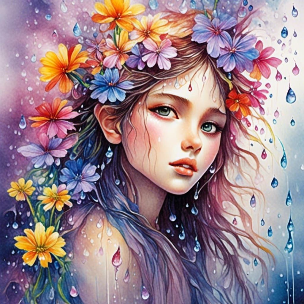 Fairy on Flower in Watercolor and Gouache