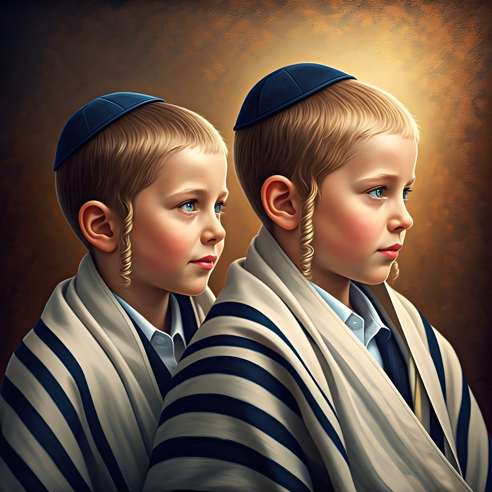 Hasidic Children in Prayer Shawls: Hyperrealistic Art