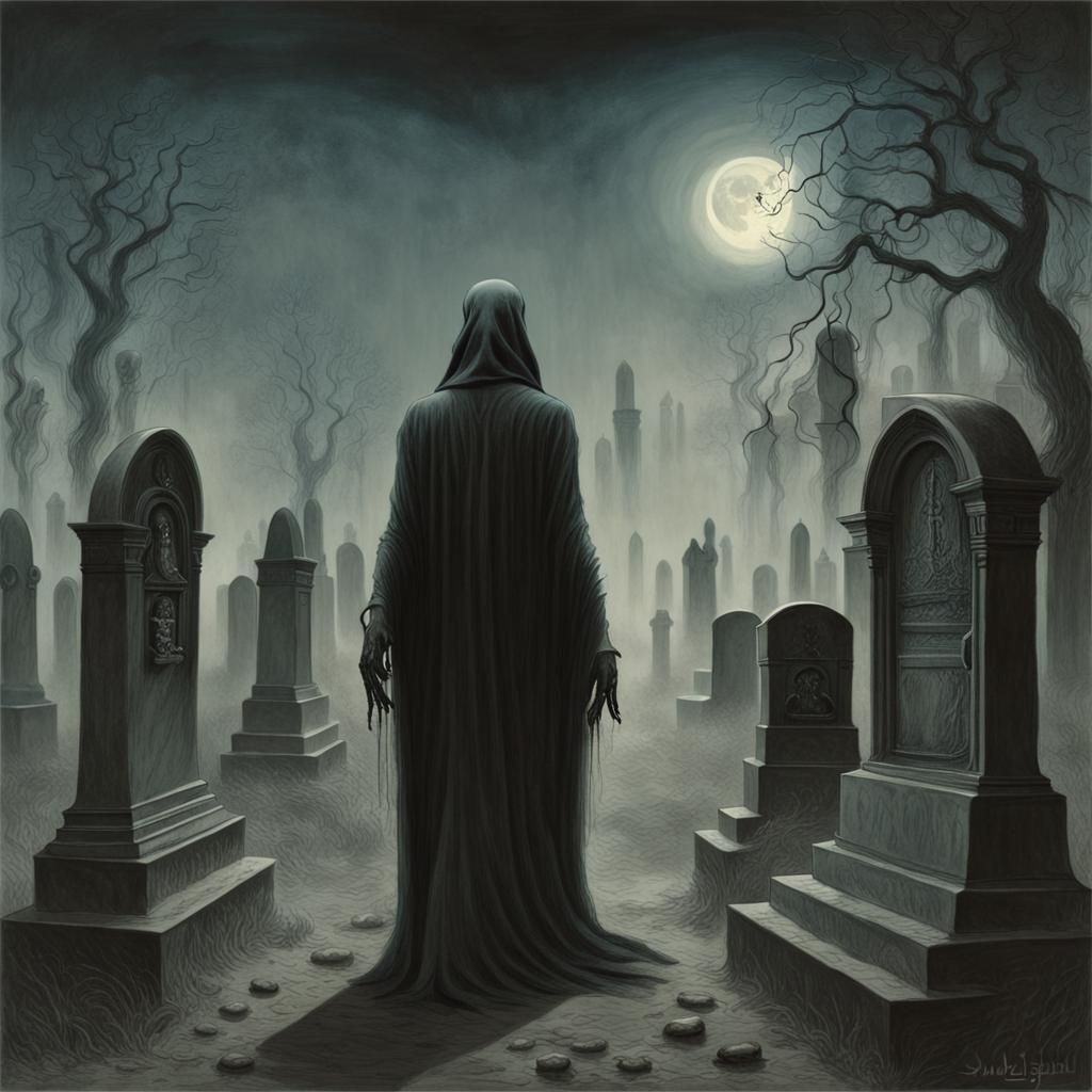 Eerie Graveyard Scene in Beksiński Style