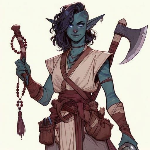 Spectacular Half-Orc Monk in Hyperrealistic Concept Art