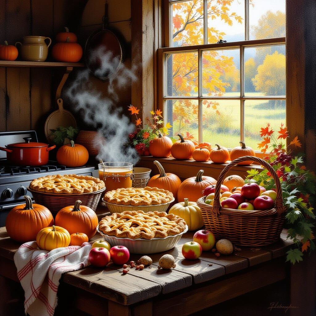 Warm Autumn Harvest Kitchen Oil Painting