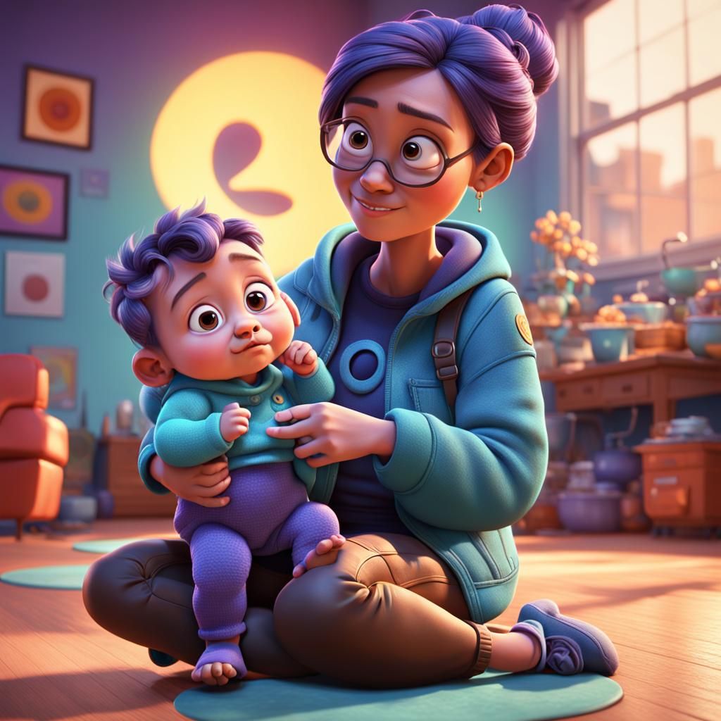 Mother and Baby: Pixar-Style 3D Digital Art