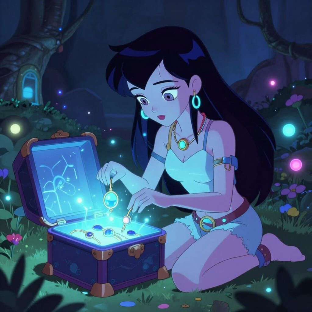 Bioluminescent Princess Opens Cyberpunk Jewelry Box in Glowi...