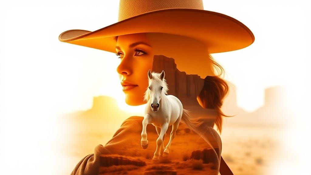 Cowgirl Double Exposure Portrait with Desert Canyon