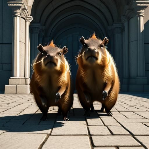 Hyperrealistic Capybara Eating Watermelon Trompe-l'oeil Illu...