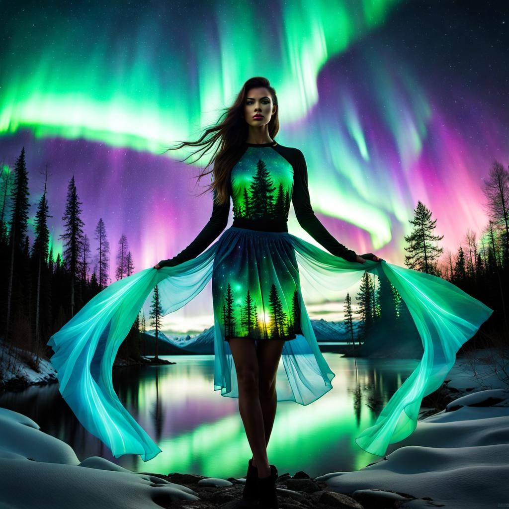 Northern Lights Beauty in Double Exposure Digital Art
