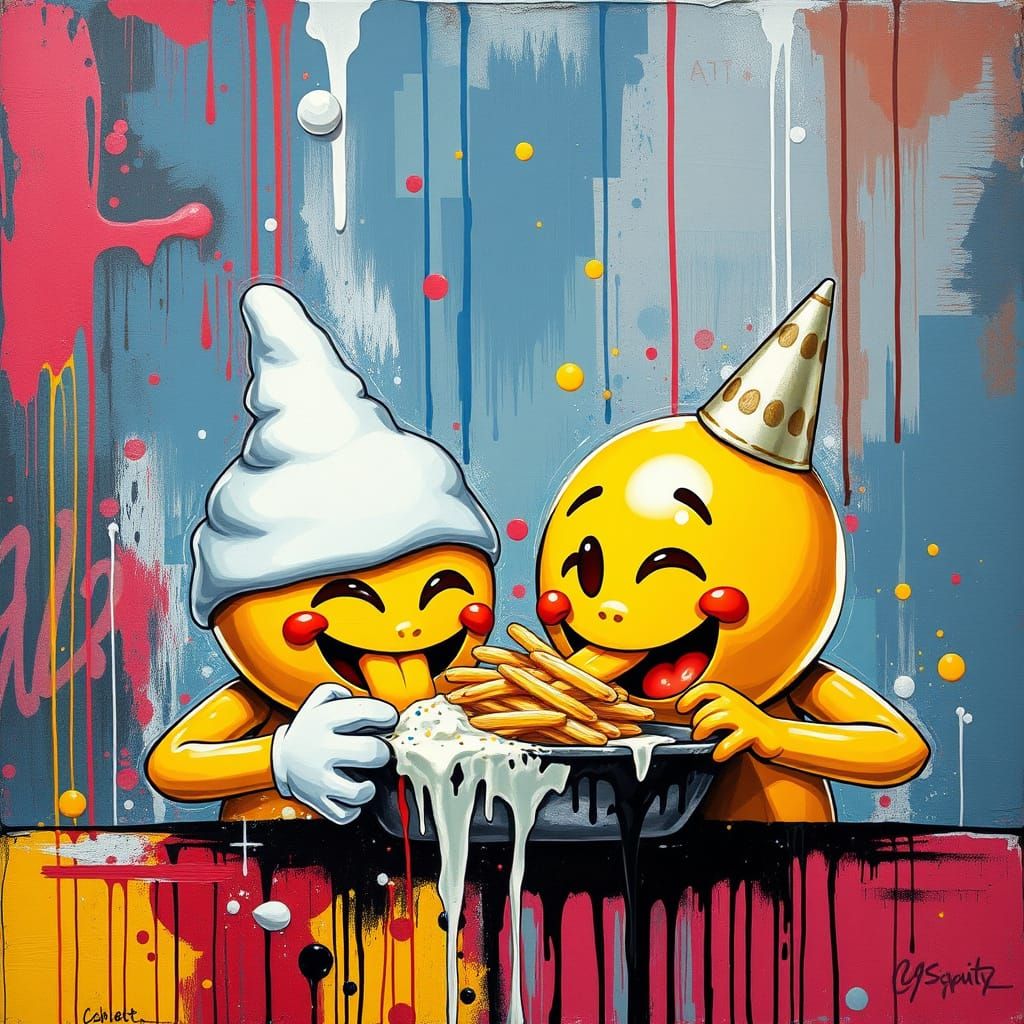 Vibrant Lunchtime Gathering in Graffiti Style