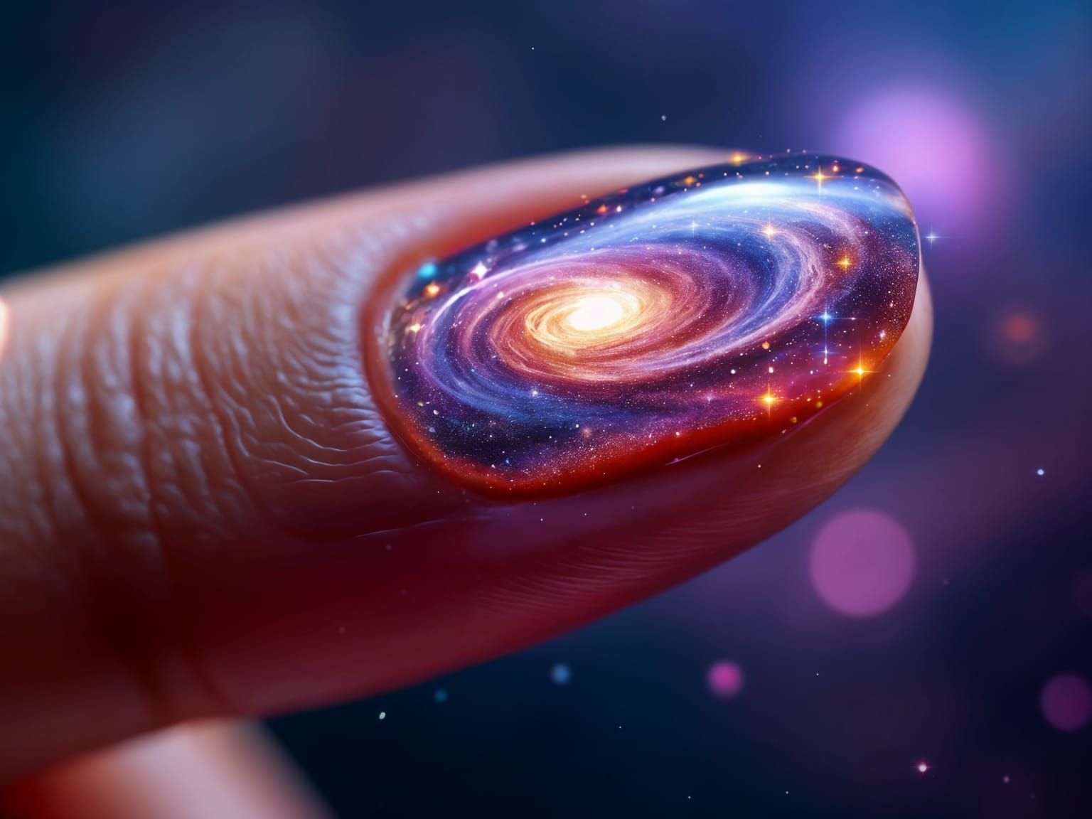 Holographic Galaxy on Women's Nail, Astral Cosmic Art