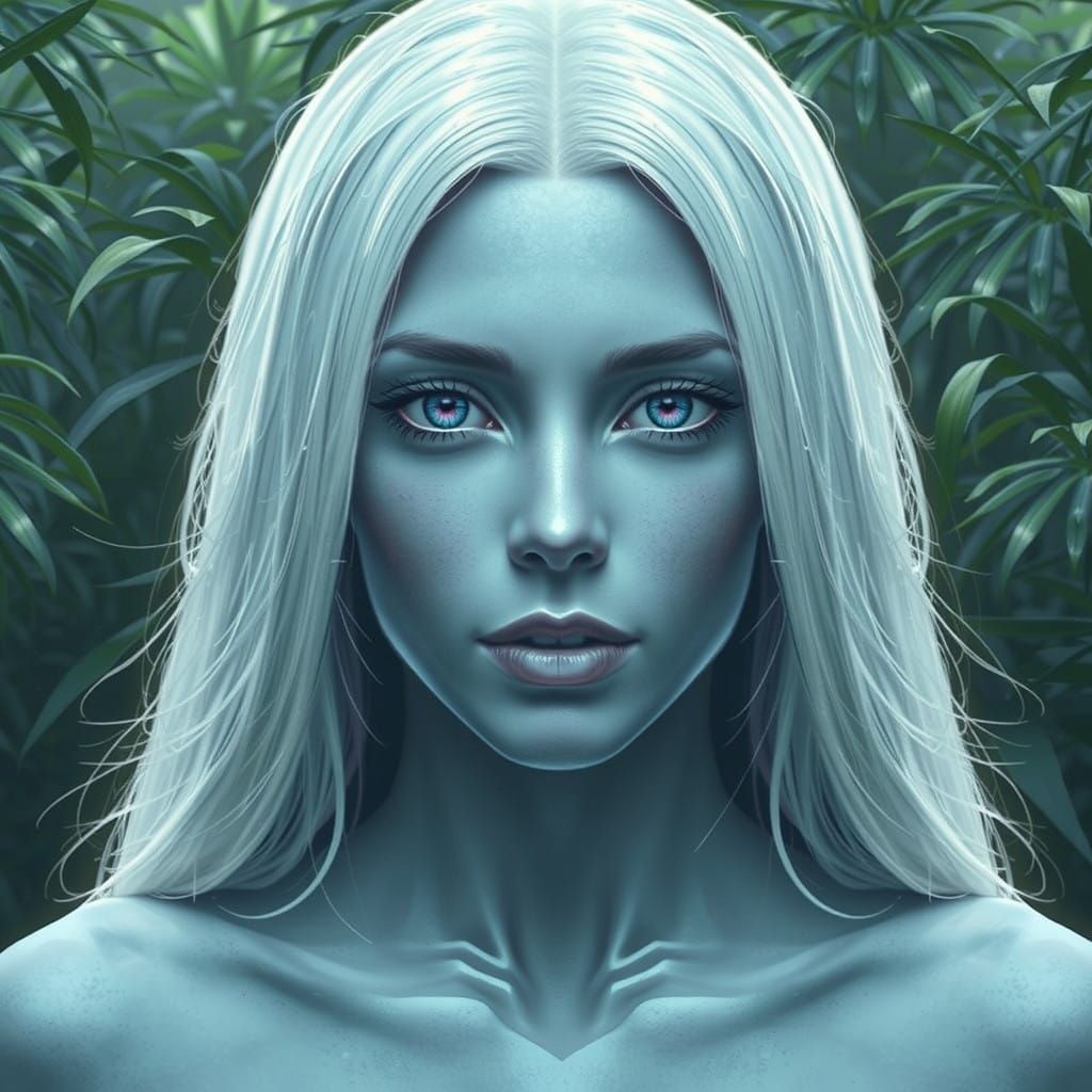 Surreal Hyperrealistic Portrait of a Goddess in a Lush Jungl...